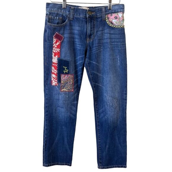Cabi Boyfriend Boho Patchwork Cropped Denim Jeans - Picture 1 of 10